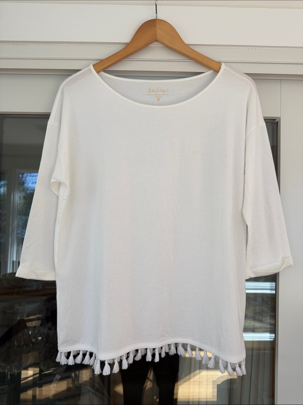 Lilly Pulitzer White Tassel-Hem Scoop Neck Tunic